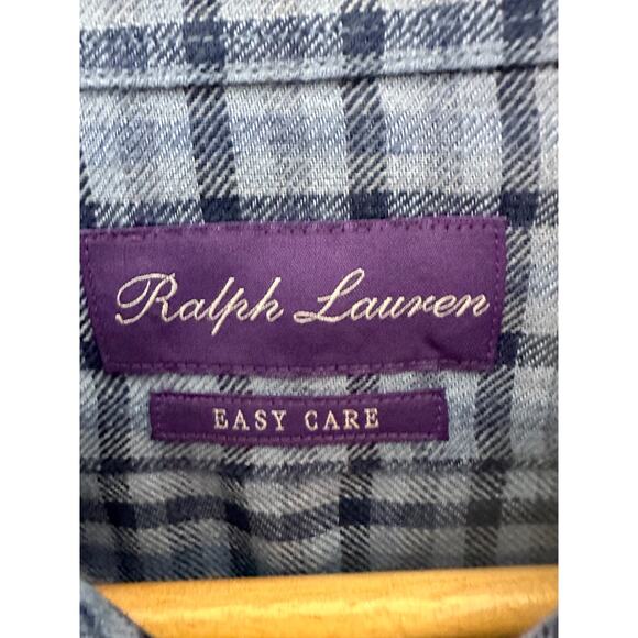 Ralph Lauren Purple Label Easy Care Blue Check Linen Button-Up Shirt Men's XXL - Picture 4 of 6